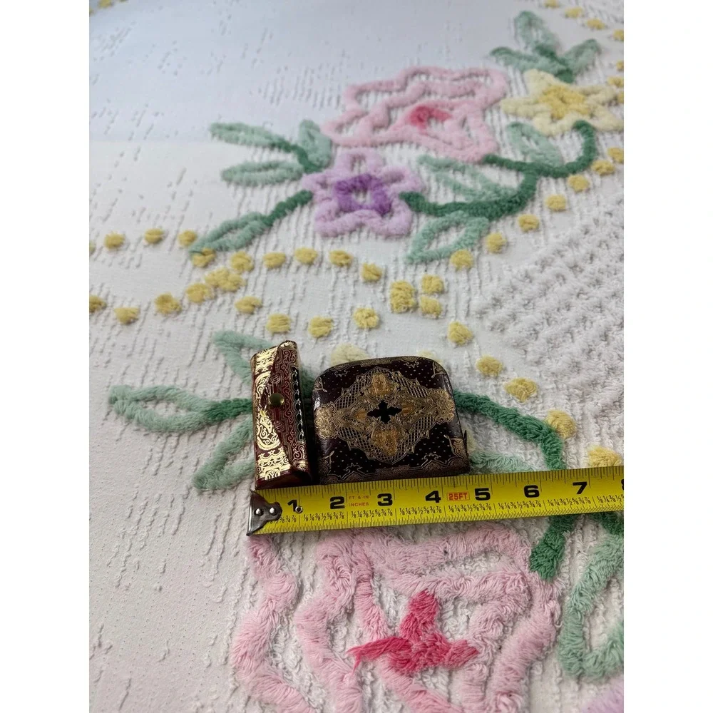 Vintage Italian Coin Purse Lipstick Holder Set‎ Ornate Gold Red